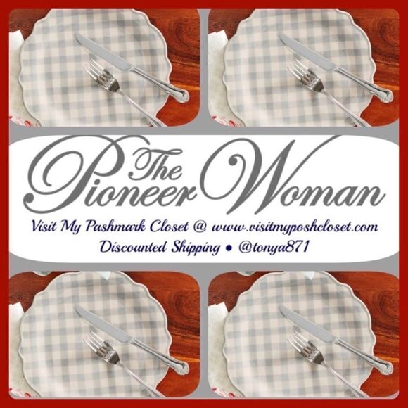 🦋 New Pioneer Woman Gray Gingham Dinner Plates, Set of 4 - Picture 1 of 6